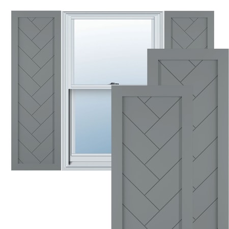 True Fit PVC Single Panel Herringbone Modern Style Fixed Mount Shutters, Ocean Swell, 15W X 55H